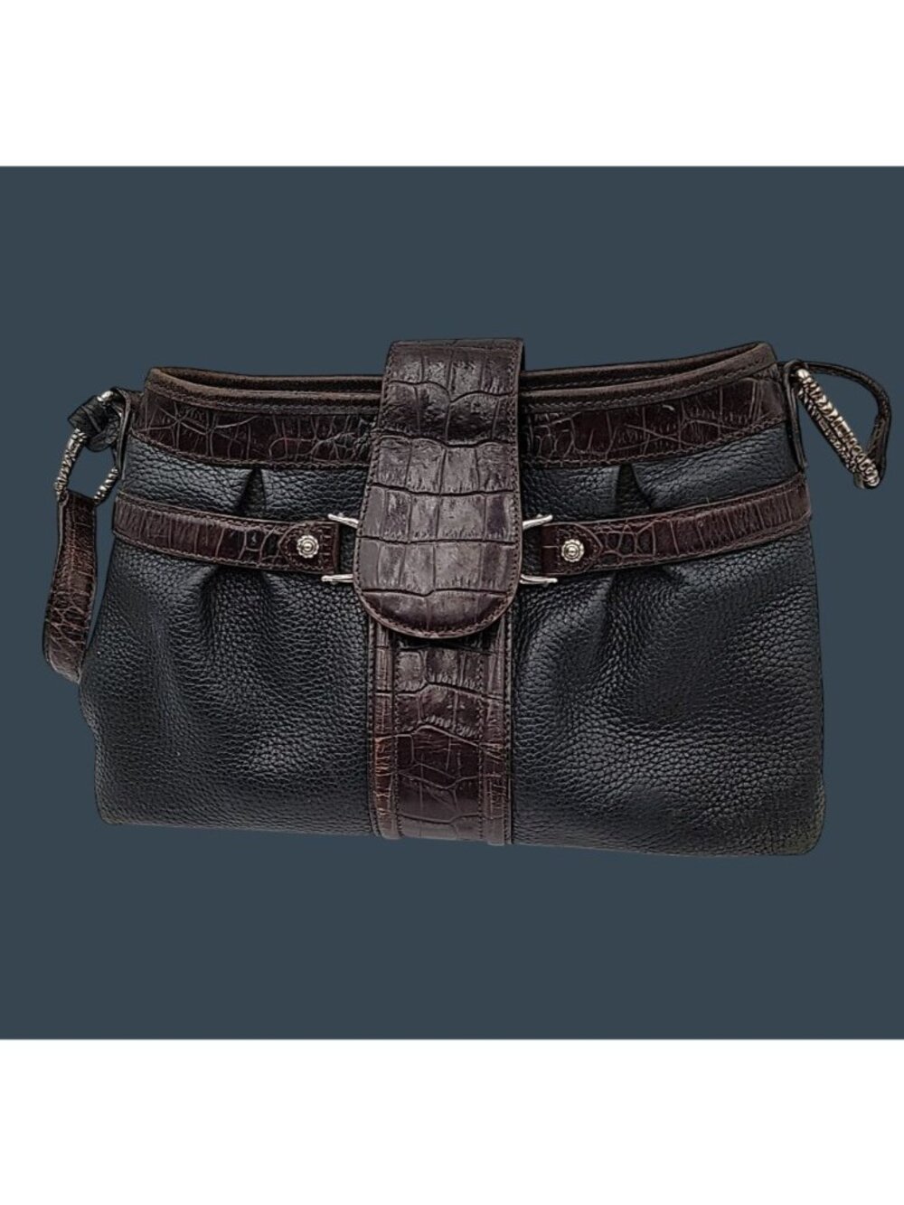 Brighton Sydney Ladies Shoulder Bag Pebbled Black Brown Leather Purse #70279 - Picture 3 of 16